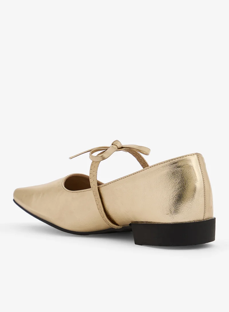 ELLA Ballet Flats Metallic Gold With Bow Strap